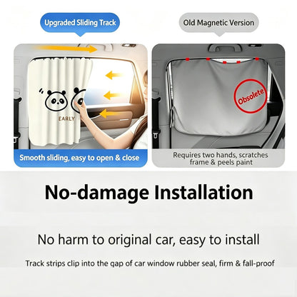Car window sunshade – track mount design