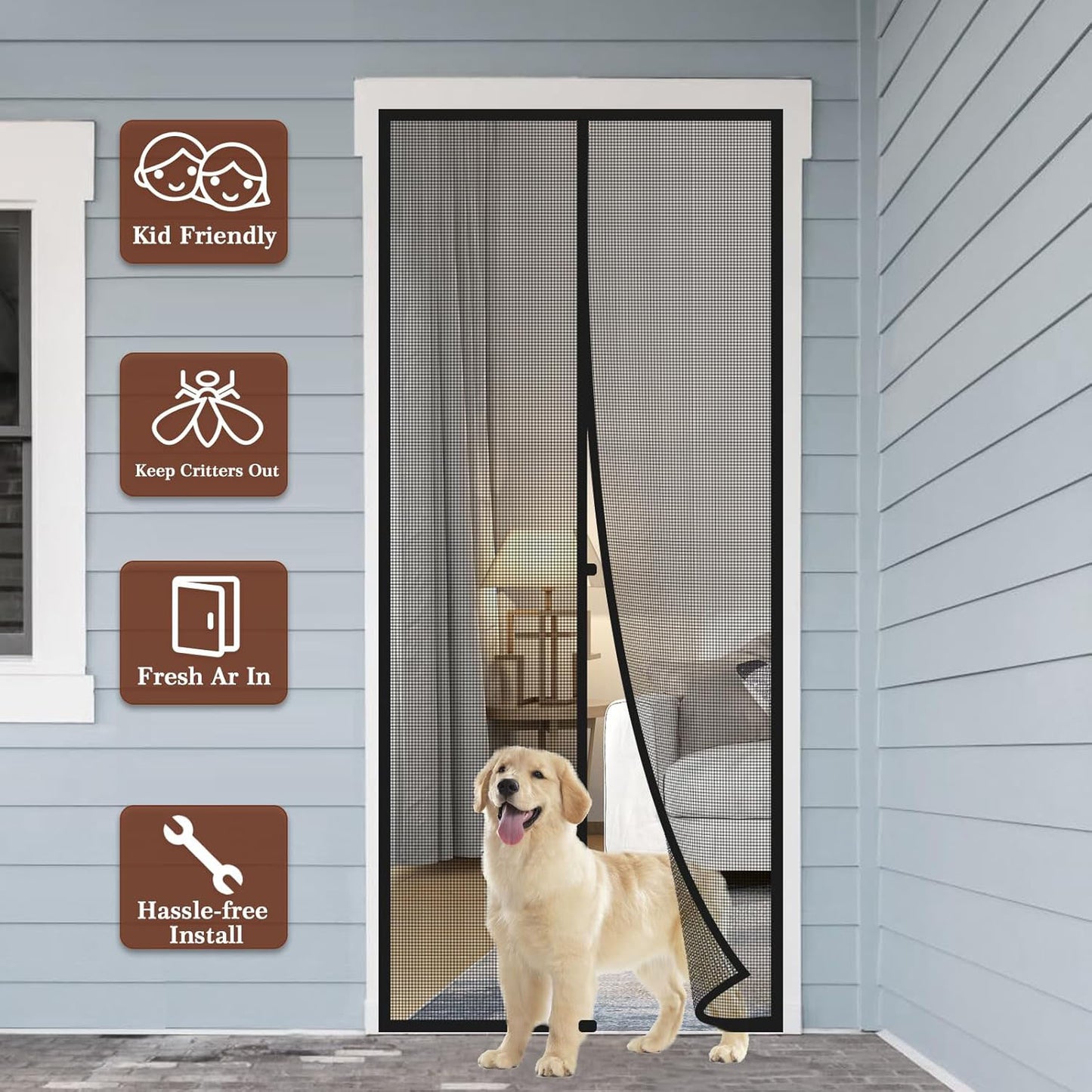 Customized Magnetic Screen Door Double Door Opening