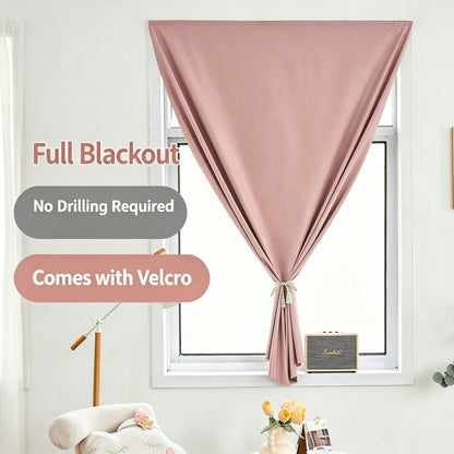 No Drill Full Blackout Curtain with Self‑Adhesive Hook and Loop Tape
